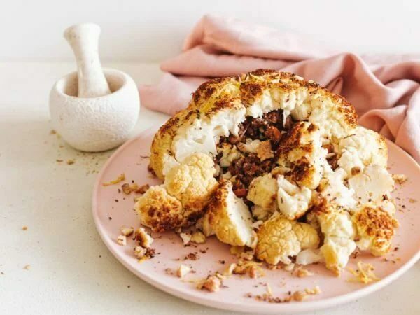 Walnut and Lentil Stuffed Cauliflower