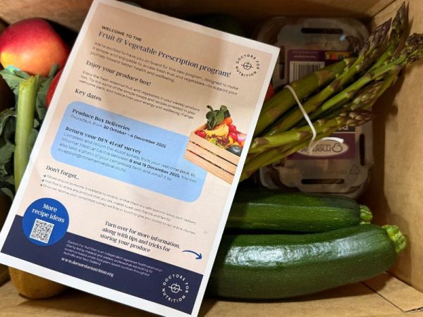 Produce box with flyer Produce box with flyer